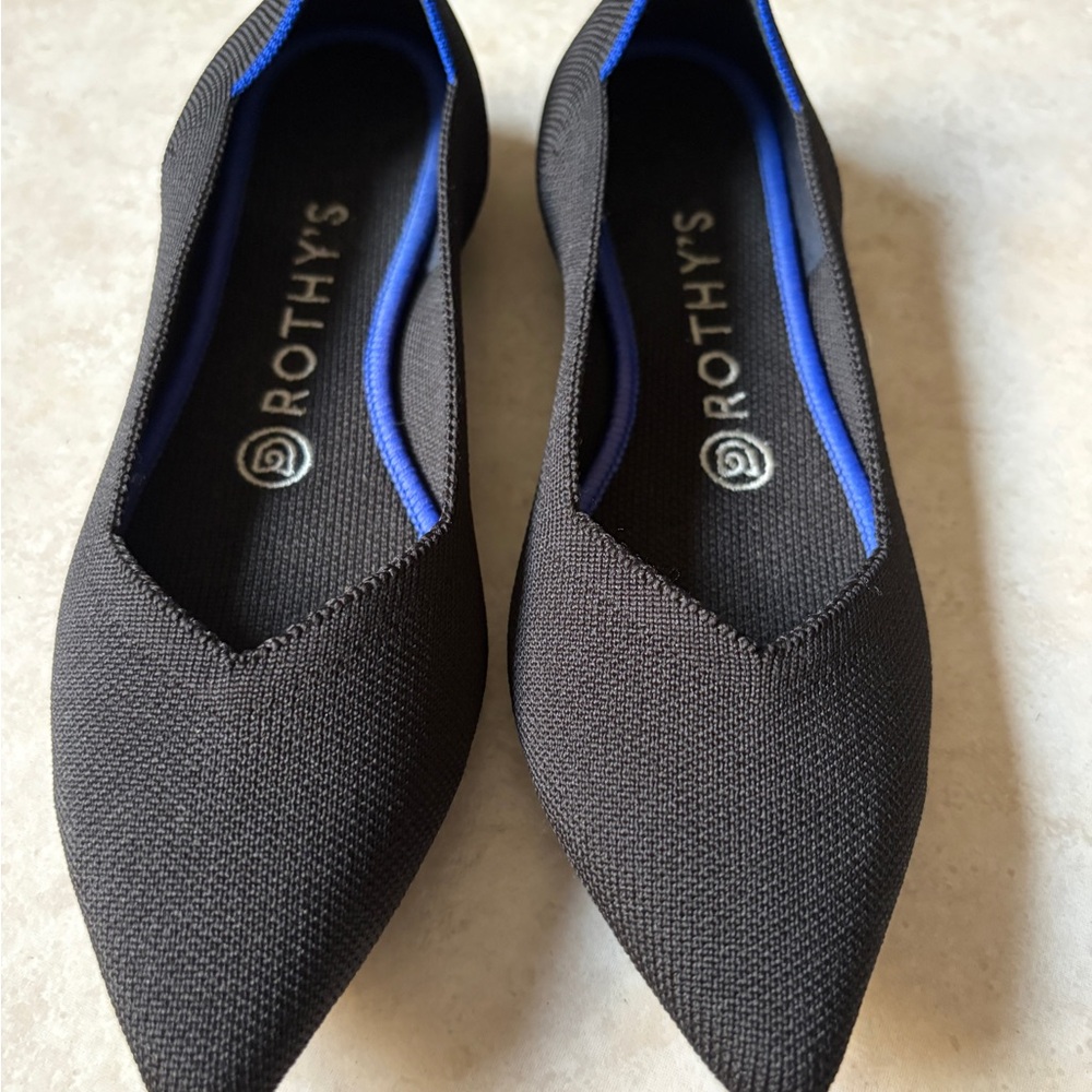 Rothy's Elegant Black Flats with Blue Trim